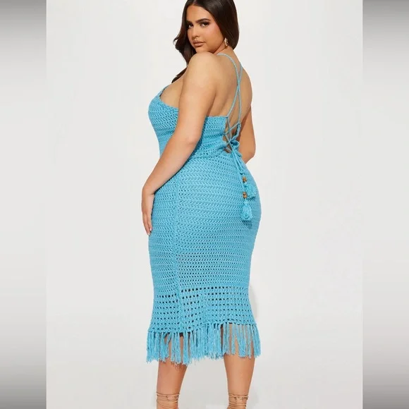 Crochet 2 piece set in aqua. Perfect for summer. NWT, 3x. - Picture 3 of 3